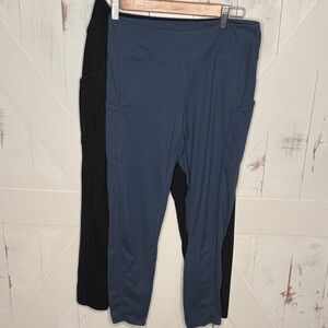 Two Pairs Rae Mode Navy and Black High-Waisted Capri Leggings